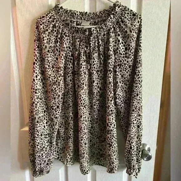 a new day Tops - A New Day animal print ruffle neck blouse